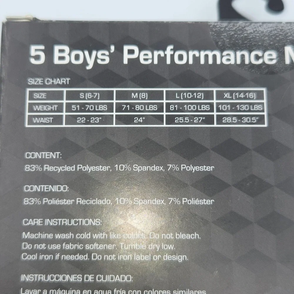 Athletic Works Boy's Performance Boxer Briefs 5 Pack Size L 10/12 Moisture‎ Wick